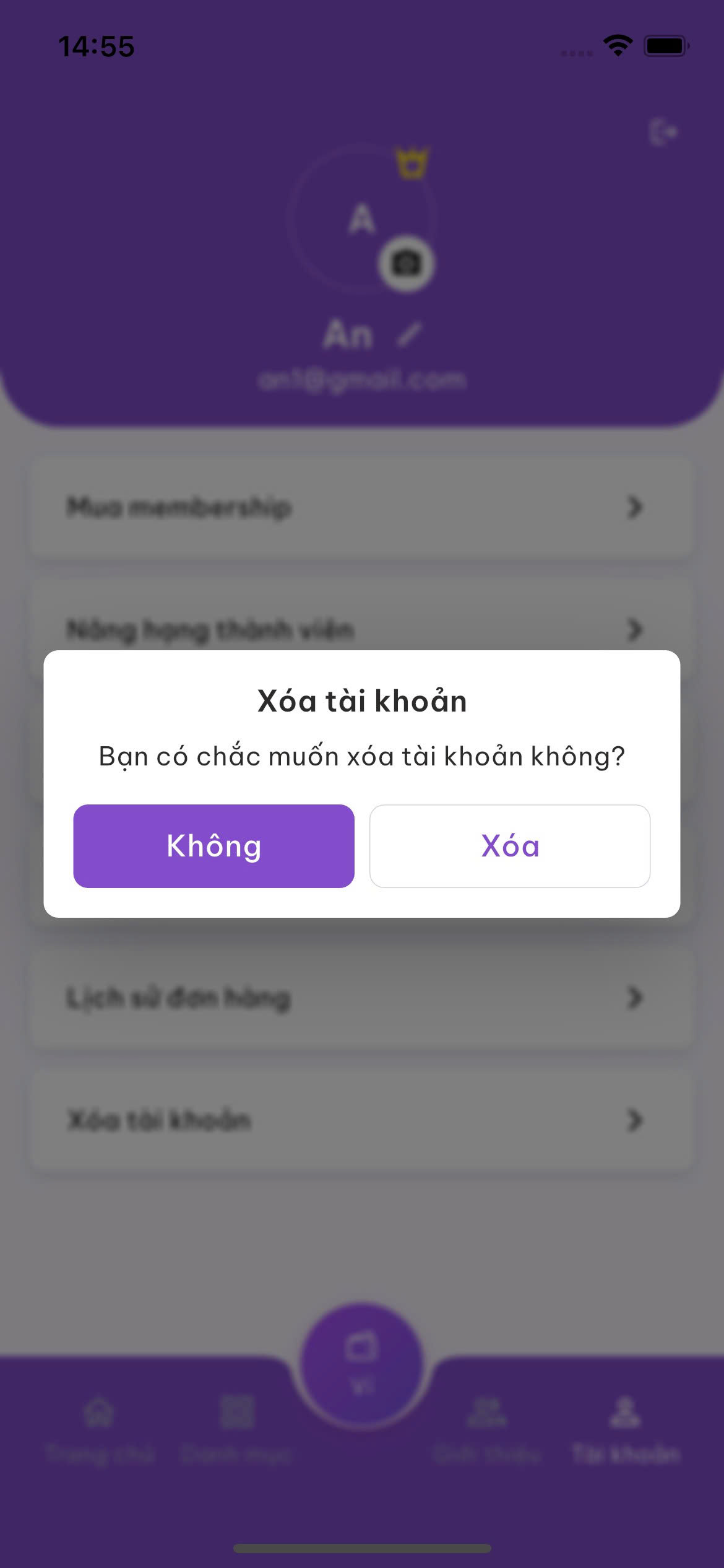 Step 2: Select delete account